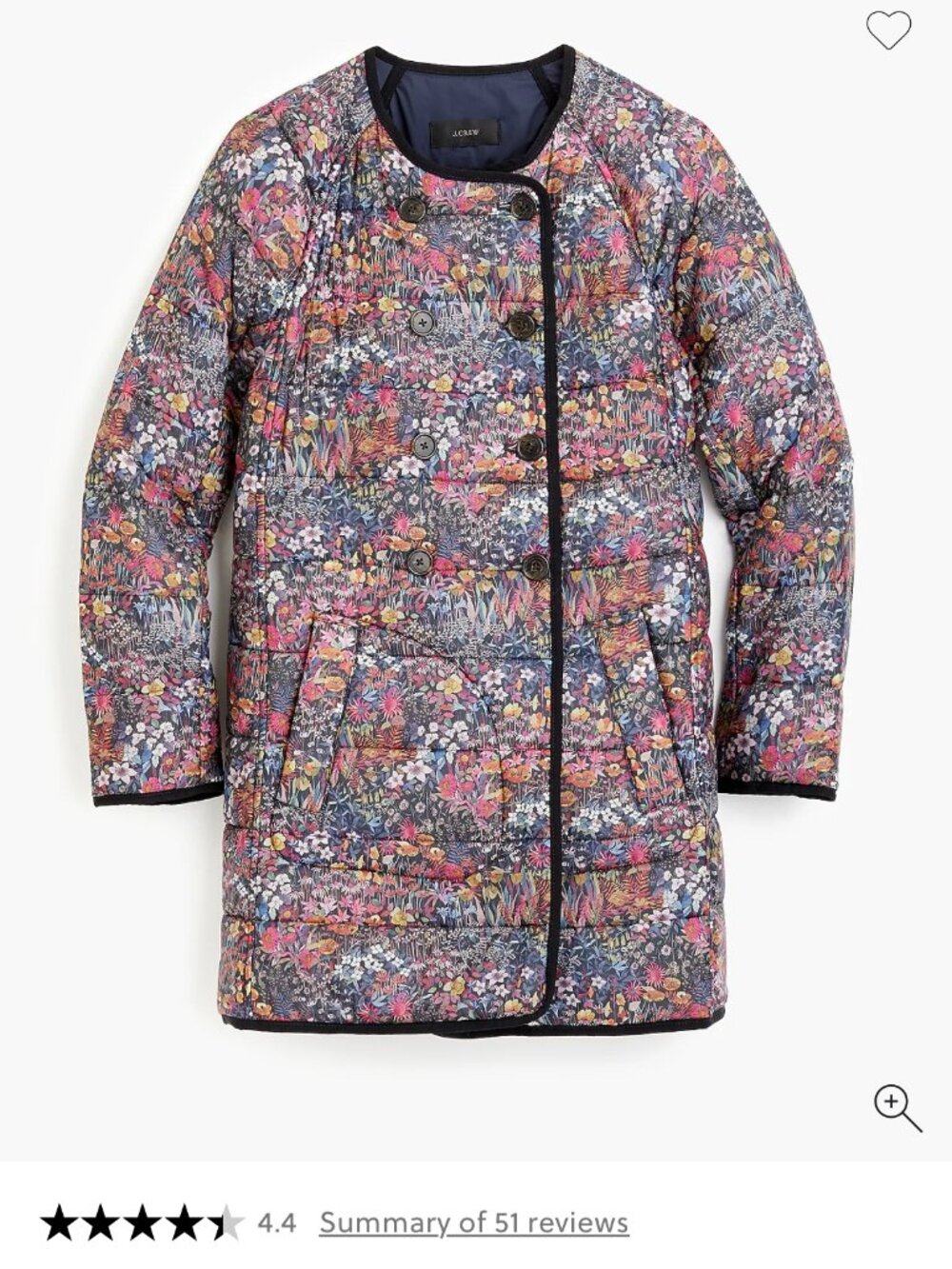 J. Crew x Liberty Reversible Double-Breasted Quilted Coat XL - Navy/Floral - EUC